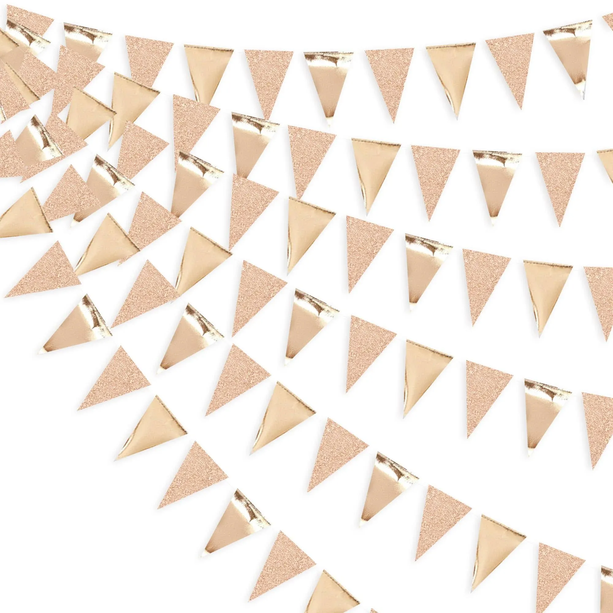 30Ft Champagne Gold Party Decorations Triangle Pennant Banner Gold Hanging Pa...