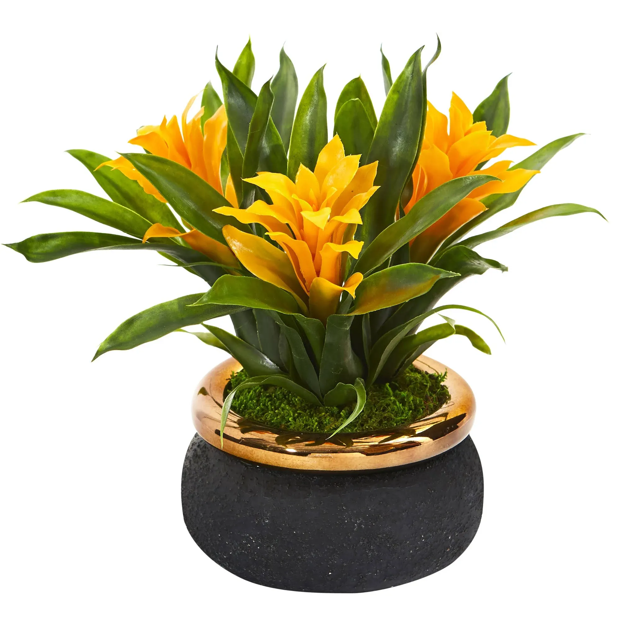 Nearly Natural 11in. Bromeliad Artificial Plant in Stoneware Planter