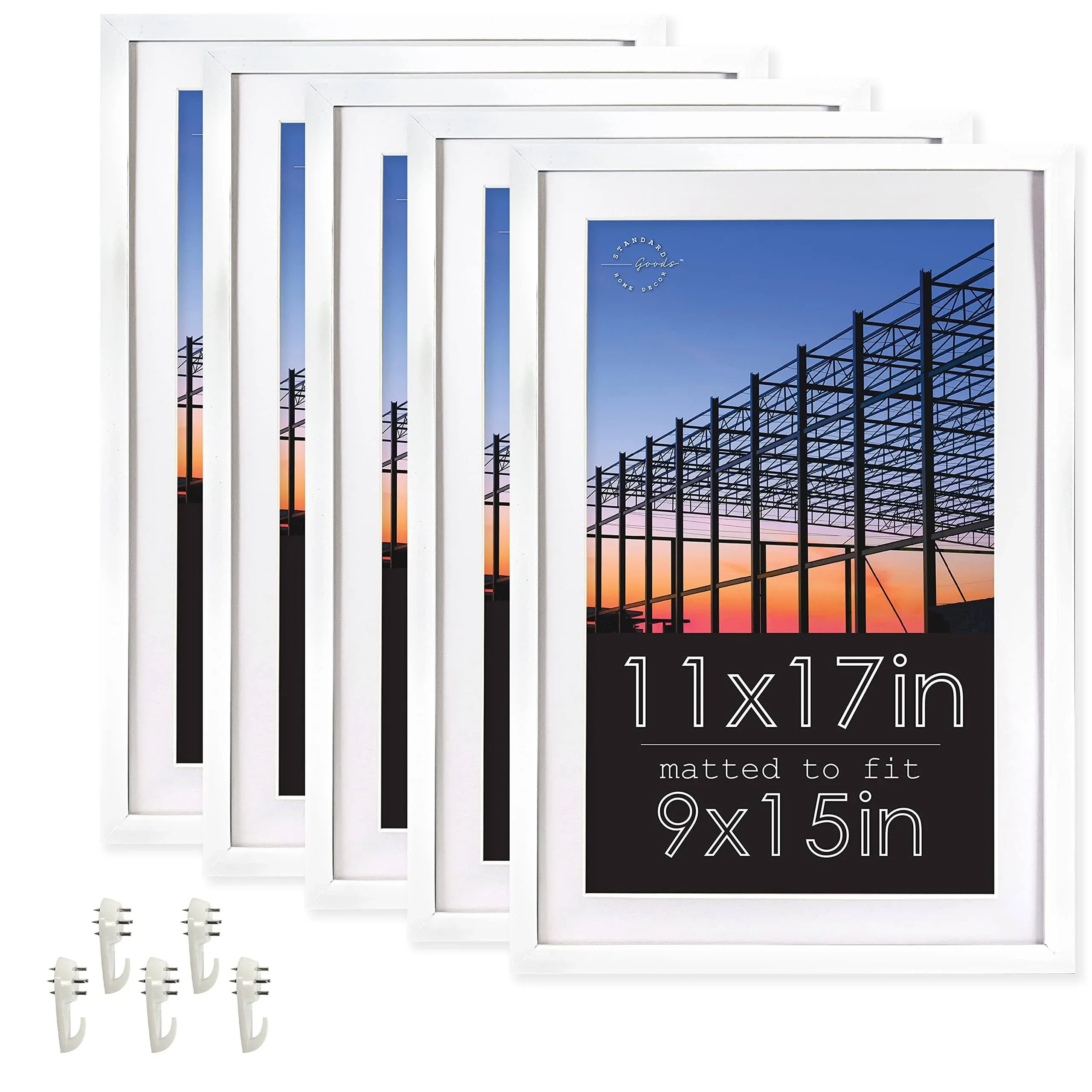 Standard Goods Home Décor Linear Picture Frame 5-Pack, White for Wall, Horizontal or Vertical Display (11x17)