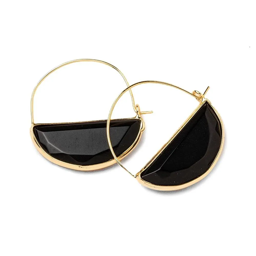 Black Spinel & Gold Prism Hoops