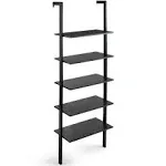 5-Tier Ladder Shelf Wood Wall Mounted Bookshelf W/Metal Frame Display Shelf