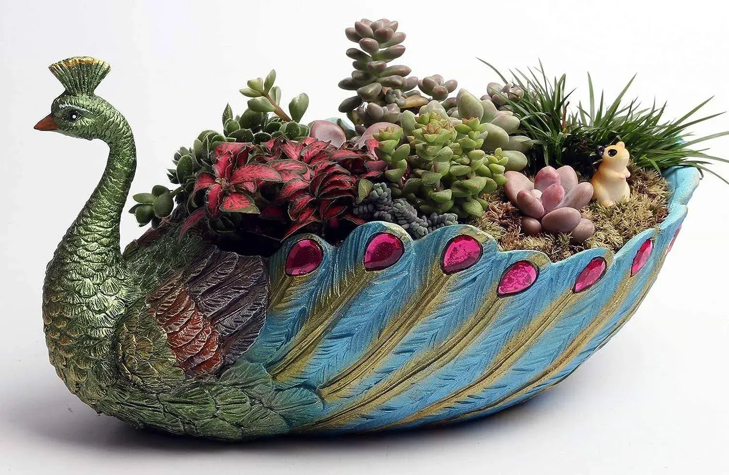 Succulents Planter Plants Pot Handmade 9.4 inch Peacock Pot Resin Base Large ...