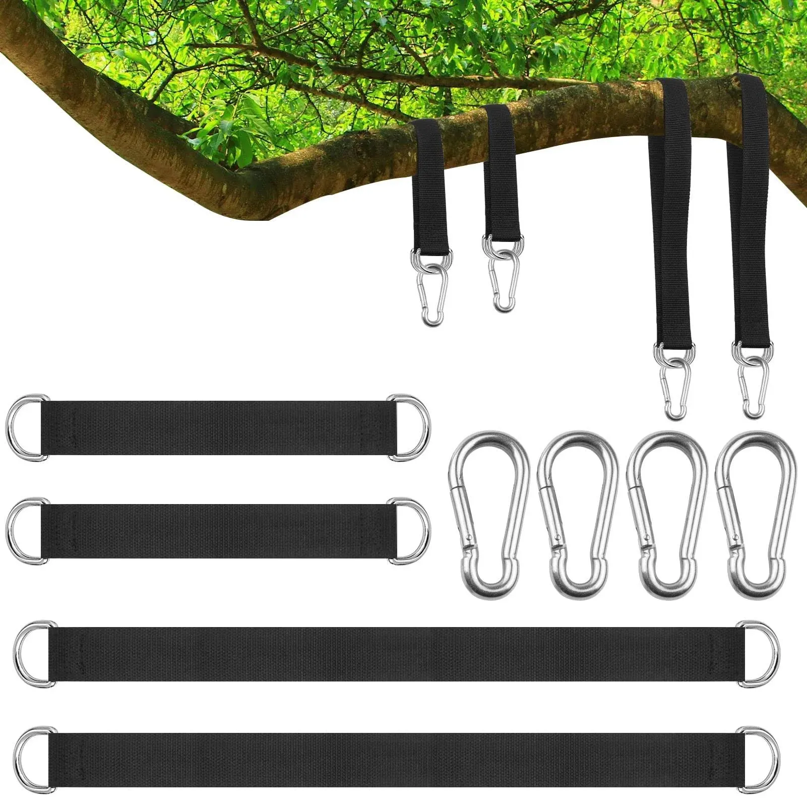  4 PCS Short Straps Tree Swing Straps Hanging Kit, with Carabiners, Heavy Duty 