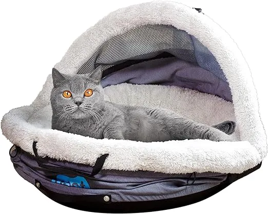 Nest & Go 3-1 Portable Pet Bed, Pet Carrier and Removable Waste Tray, for Travel with Cats and Small Dogs, Washable Super Soft Pillow, Grey with Handles, Holds up to 20 lbs.