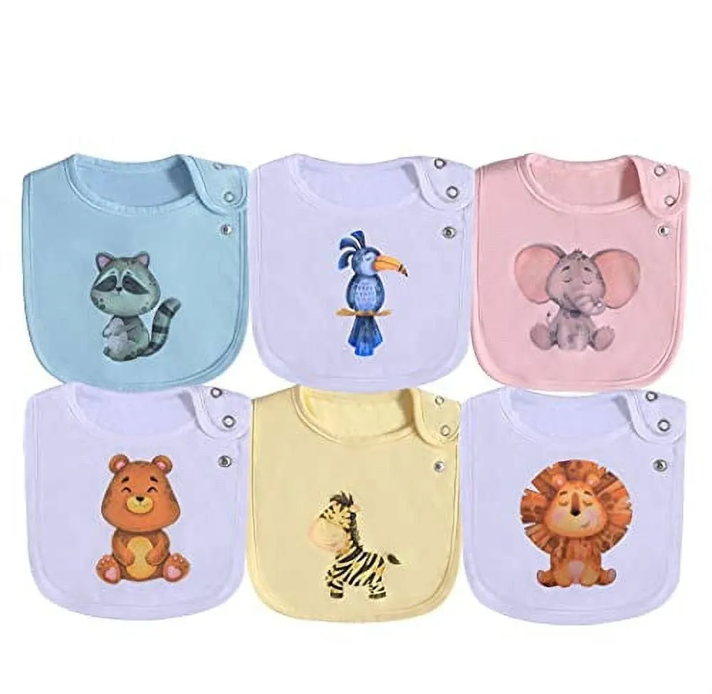 6 Pack Waterproof Cotton Baby Bibs with Snaps for Baby Boys Girls Teething Dr...