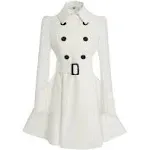 ForeMode Women Swing Double Breasted Wool Pea Coat with Belt Buckle Spring Mid-Long Long Sleeve Lapel Dresses Outwear