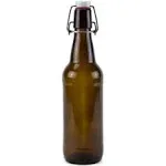 Glass Grolsch Beer Bottles, Pint Size - 16 oz Dark Amber Single - Airtight Seal with Swing Top/Flip Top Stoppers - Supplies for Home Brewing & Fermenting of Alcohol, Kombucha Tea, Wine, Homemade Soda