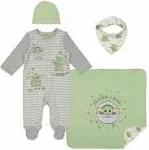 Star Wars The Mandalorian The Child Newborn Baby Boys Zip Up Sleep N' Play Coverall Bib Blanket and Hat 4 Piece Outfit Set 0-6 Months