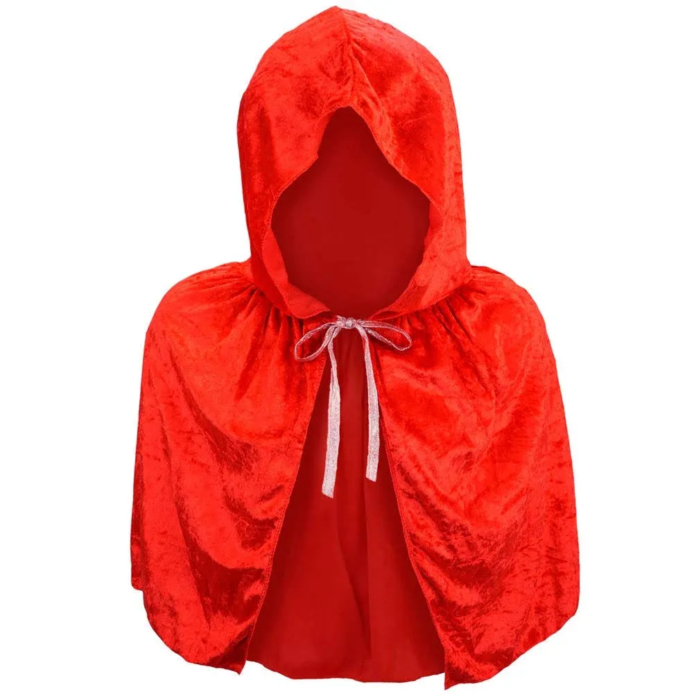 Adult Red Velvet Hooded Cape Capelet - Red Riding Hood Vampire Devil Princess Costume Accessory, Halloween Cosplay, Christmas Dress Up Party