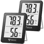 DOQAUS Digital Hygrometer, 2 Pack Indoor Thermometer, Humidity Meter with 5s Fast Refresh, Temperature Humidity Monitor Meter for Baby Room, Living Room, Basement, Greenhouse, Office, Humidors