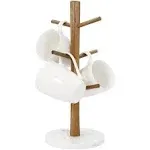 Buruis Wood Mug Holder Marble Base Cup Rack Tree Mug Stand Hanger Kitchen Cof