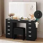 Yitahome Vanity Desk Set with Large LED Mirror & Power Glass Top Vanity with 11 Drawers and Magnifying Glass