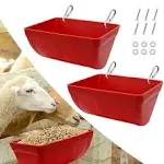 2 Pack Chicken Feeder Feed Trough with Clips Hanging Fence Feeder for Goat Chicken Duck Goose Deer Sheep Piglets Poultry Waterer Bucket Feeding Container for Livestock Goat Feeder Supplies (Red)