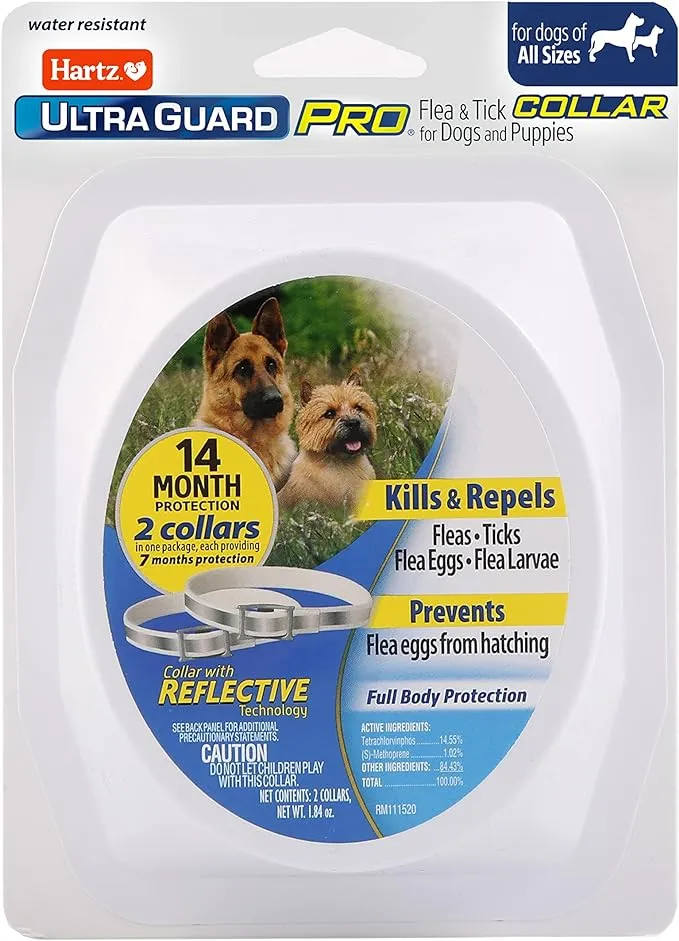 Hartz UltraGuard Pro Reflective Flea & Tick Collar for Dogs and Puppies, 7 Month Flea and Tick Prevention Per Collar, 2 Count