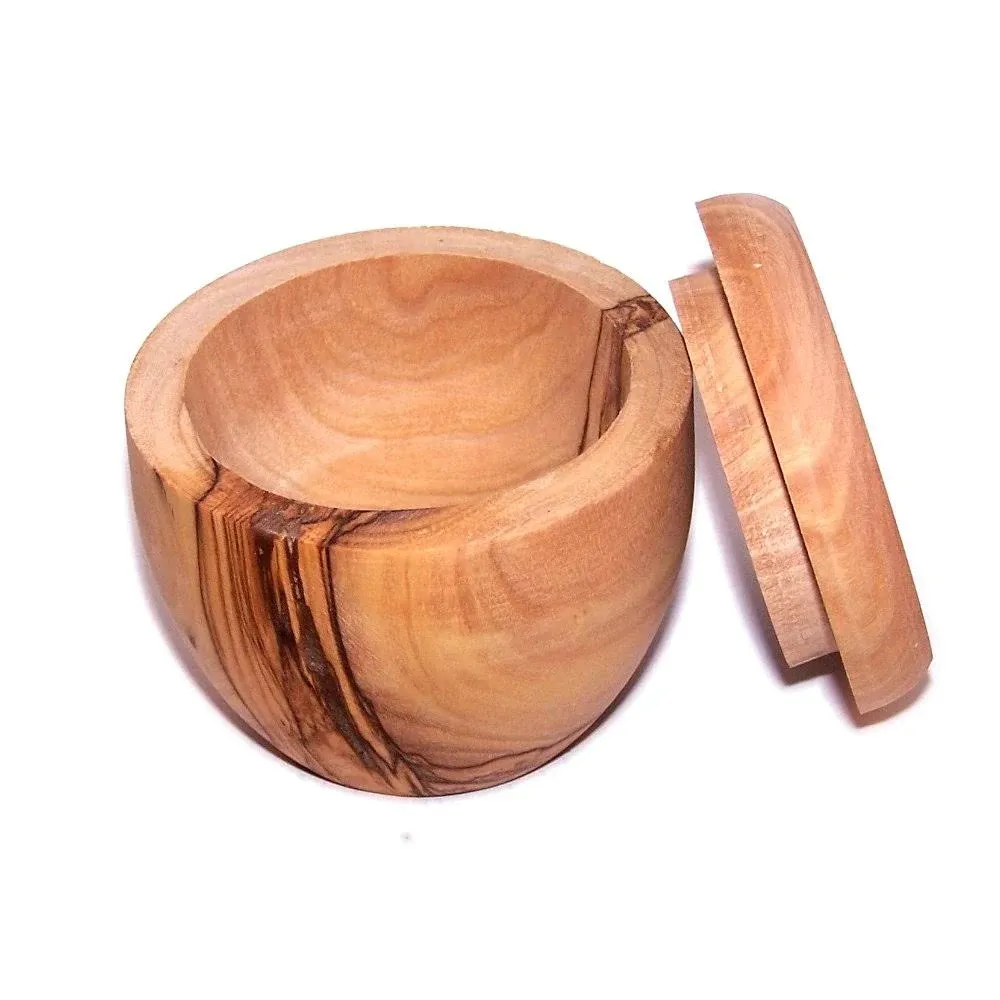 Handcrafted olive wood Salt / Sugar keeper ( 3 &#034; in diameter ) - Asfour Outlet