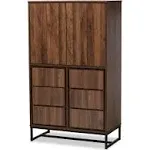 Baxton Studio Neil Modern and Contemporary Walnut Brown Finished Wood and Black Finished Metal Multipurpose Storage Cabinet