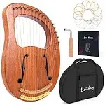 Lyre Harp, 16 Metal Strings Iron Saddle Mahogany Lyre Harp with Tunning Wrenc...