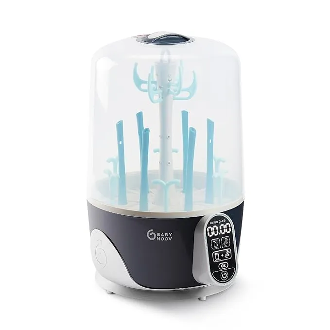 Babymoov Turbo Pure Steam Sterilizer Dryer, Patented Purified Sterilization, Fast & Clean Drying, Baby Bottle Storage and Easy Use (Elimates 99.9% of bacteria)