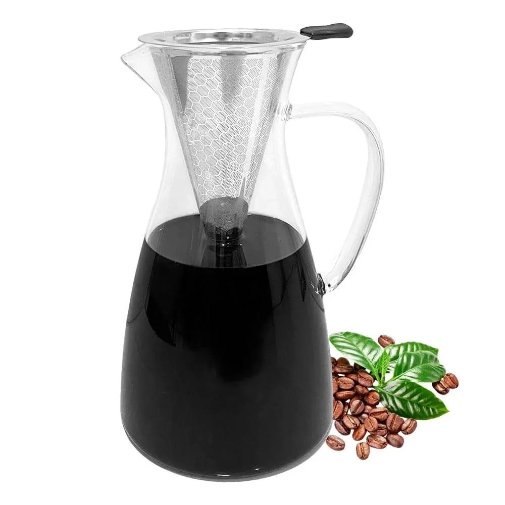 Jitejoe Pour Over Coffee Maker with Double-Layer Stainless Steel Filter,34oz Manual Coffee Dripper Brewer,Glass Coffee Dripper Pot,High Heat