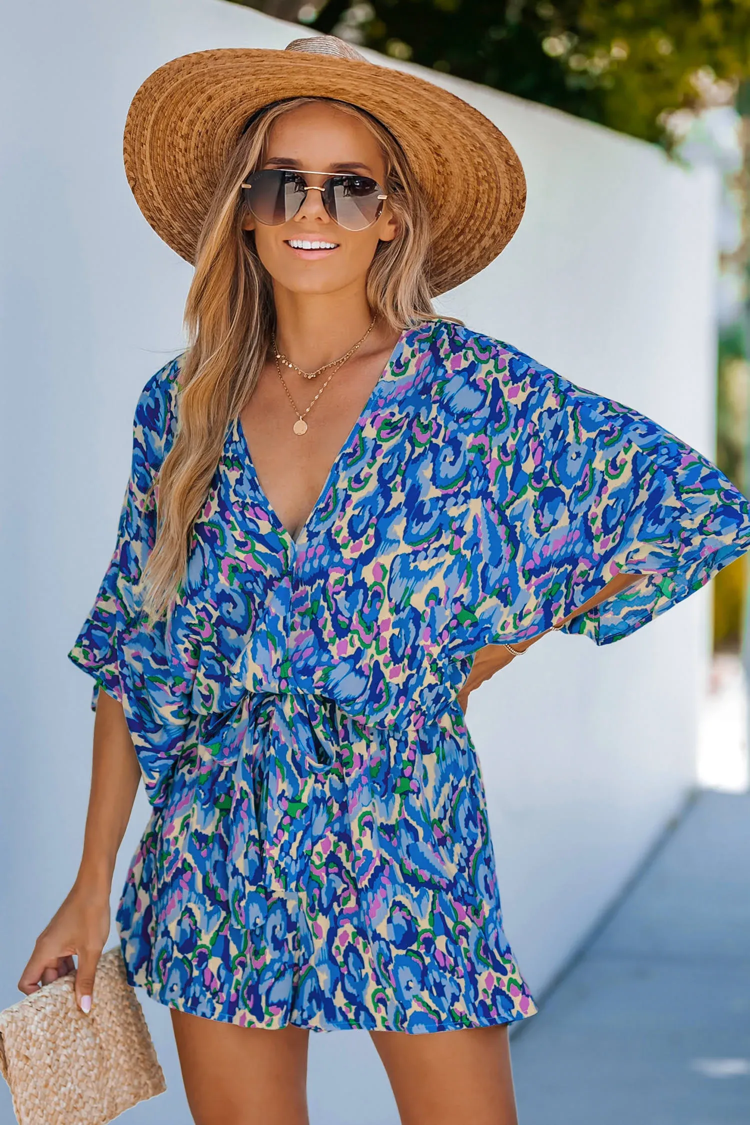 Abstract Print Drawstring Romper