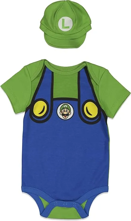 Super Mario Costume Short Sleeve Bodysuit & Hat | imagikids Baby and Kids Clothing Newborn / Green