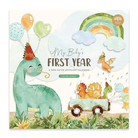 Baby's First Year Book & Calendar with 54 Stickers By Bright Day – Capture Milestones with Baby's First Year Calendar – Keepsake Memory Journal for Newborns, Fairy