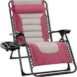 Best Choice Products Oversized Padded Zero Gravity Chair, Folding Outdoor Patio Recliner w/ Side Tray - Pink/Taupe