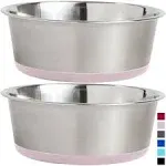 Gorilla Grip Stainless Steel Metal Dog Bowl Set of 2, Rubber Base, Heavy Duty, Rust Resistant, Food Grade BPA Free, Less Sliding