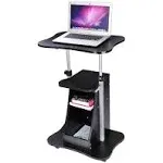 Yescom Mobile Podium Stand Laptop Cart with Height Adjustable & 360° Caster Wheels Storage Shelves Portable Sit-to-Stand Desk Rolling Lecterns Desk Workstation for School Office Home Warehouse Black