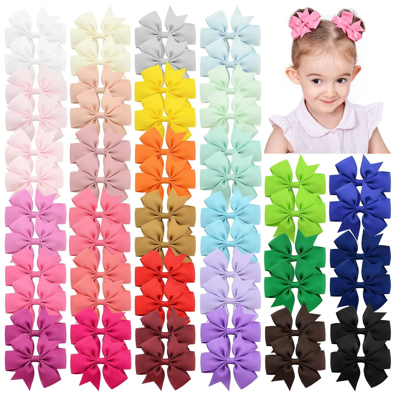 Choicbaby 60pcs 3 Inches Baby Girls Hair Bows Alligator Clips Grosgrain Ribbon ...