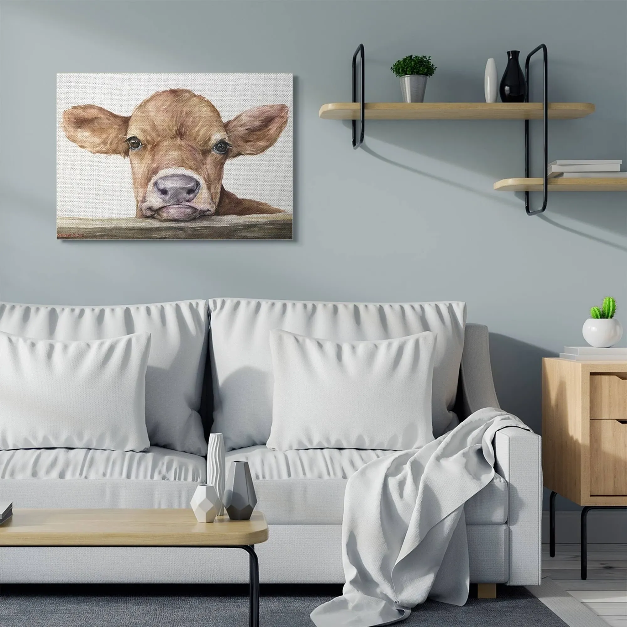 Stupell Industries Cute Baby Cow Animal Watercolor Painting Canvas Wall Art, 24