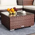 Dimar Garden Outdoor Coffee Table Wicker Patio Furniture Set Lawn Garden Tea Table Rattan Patio Side Tables with Glass Top