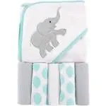 Luvable Friends Baby Hooded Towel with 5 Washcloths, Ikat Elephant