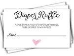 Diaper Raffle Ticket Lottery Insert Cards for Pink Girl Heart Baby Shower Invitations, Supplies and Games for Baby Gender Reveal Party, Bring a Pack of Diapers to Win Favors, Gifts Prizes (50-Cards)