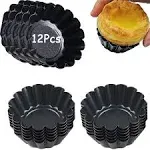 12PCS Egg Tart Molds Tart Pan Mini Carbon Steel Non Stick Tart Pans 2.6 inch