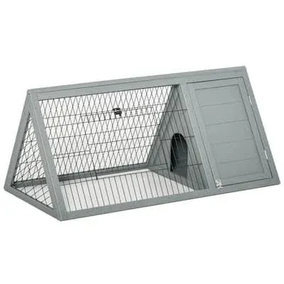 PawHut 46" x 24" Wooden A-Frame Outdoor Rabbit Cage Small Animal Hutch with Outside Run & Ventilating Wire, Gray