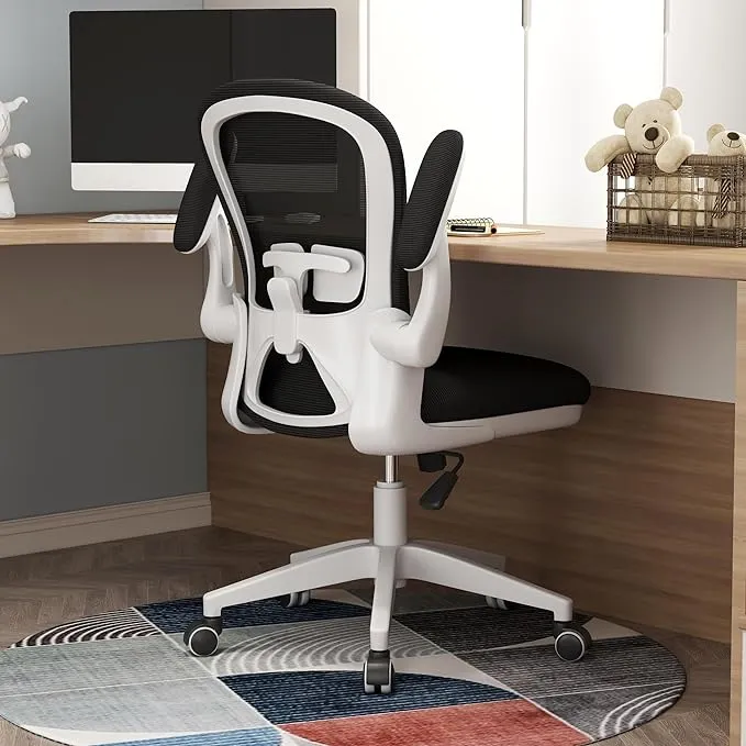 Ergonomic Home Office Desk Chairs Comfy Computer Gaming Chairs Mesh Arm Swivel Chairs of Adults for Home Office Bedroom(White)