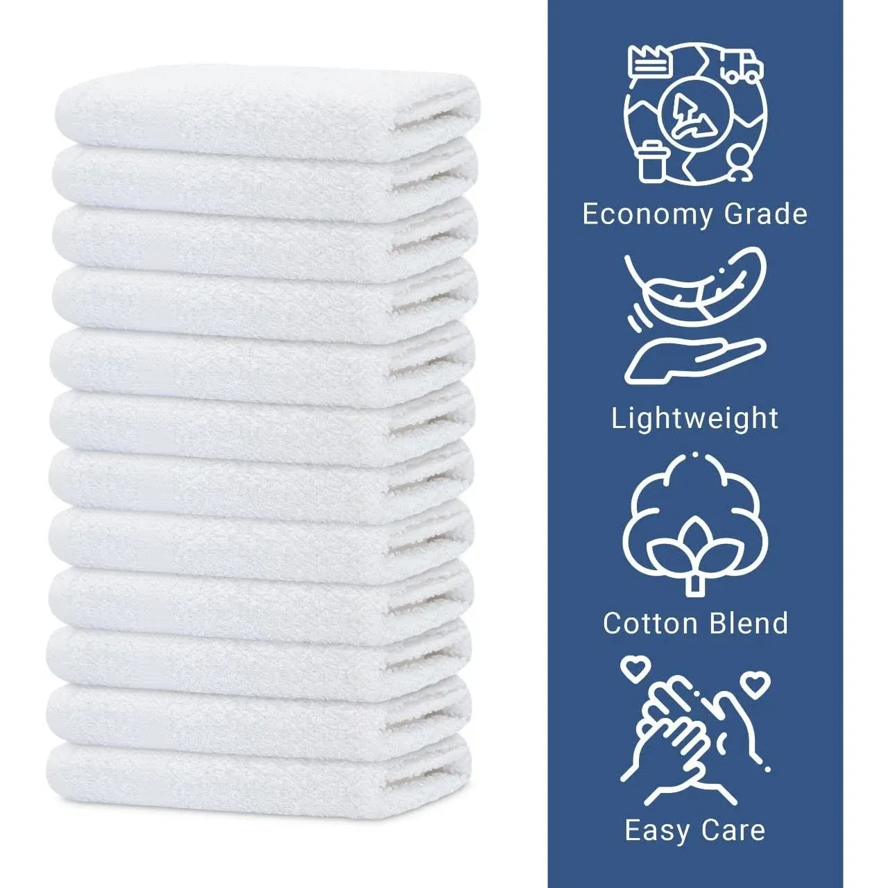 120 Pack Economy White Washcloths Set (12x12 inches) - Cotton Blend Commercia...