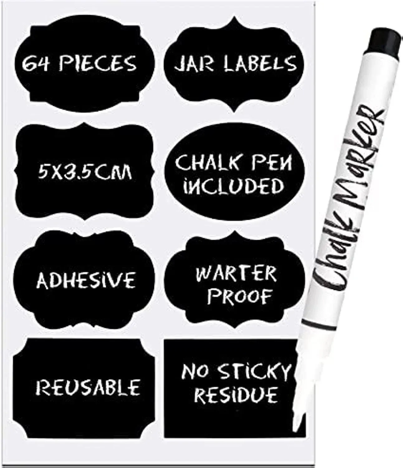 64 Chalkboard Labels for Storage Bins - Dishwasher Safe Reusable Large | NEW