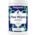 Petpost | Paw Wipes for Dogs - Nourishing, Revitalizing Dog Paw Cleaner with Coconut Oil, Jojoba Oil, and Aloe - Ultra Soft Cotton Pads - Cherry Blossom Scent 70 ct.