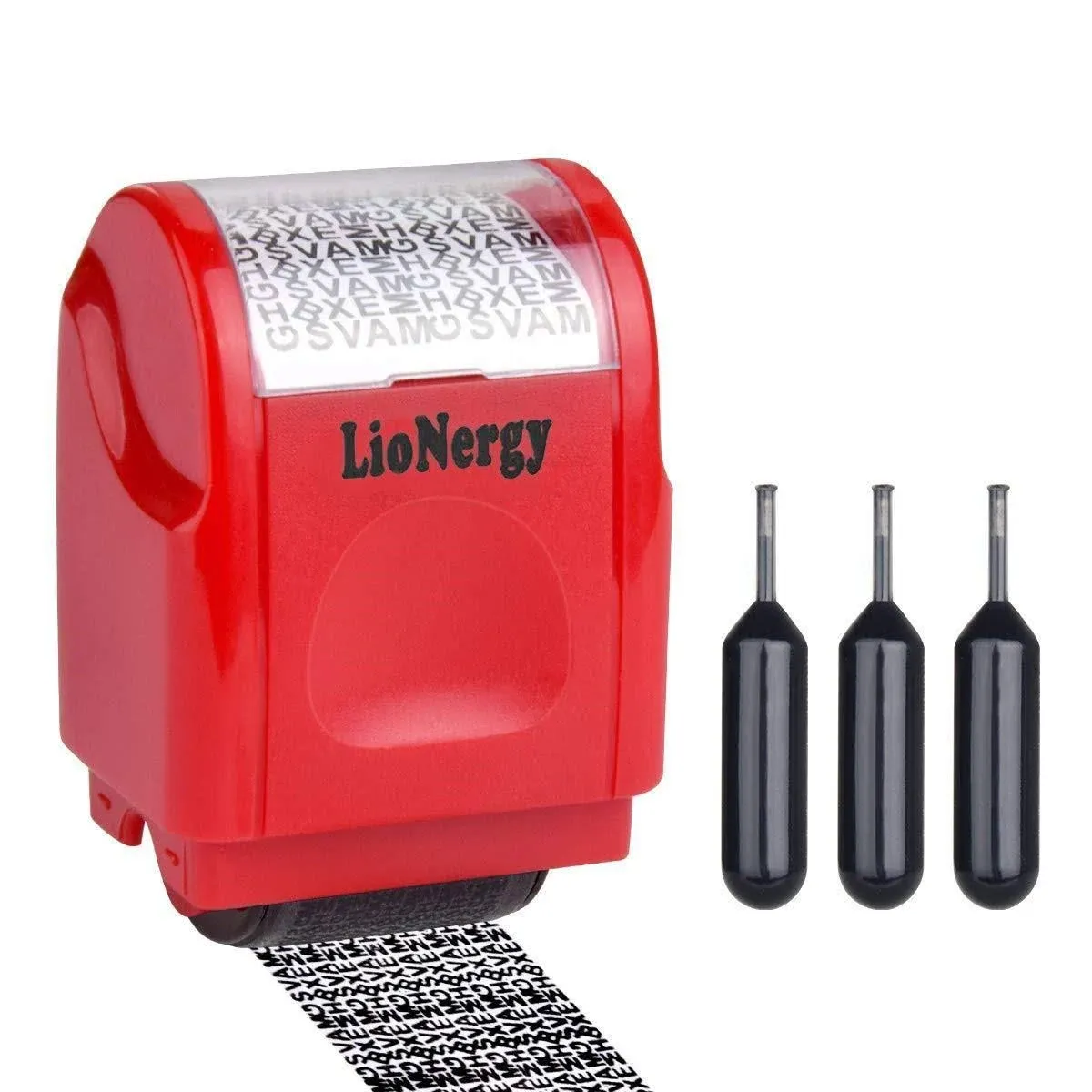 Identity Protection Roller Stamp LioNergy Roller Identity Theft Prevention Security Stamp with 3 Refills - Red