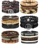 LOLIAS 4-24 Pcs Woven Leather Bracelet for Men Women Cool Leather Wrist Cuff Bracelets Adjustable Style A, Men's, Size: One size, Grey Type