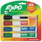 EXPO® Magnetic Dry Erase Marker, Broad Chisel Tip, Assorted Colors, 4/Pack