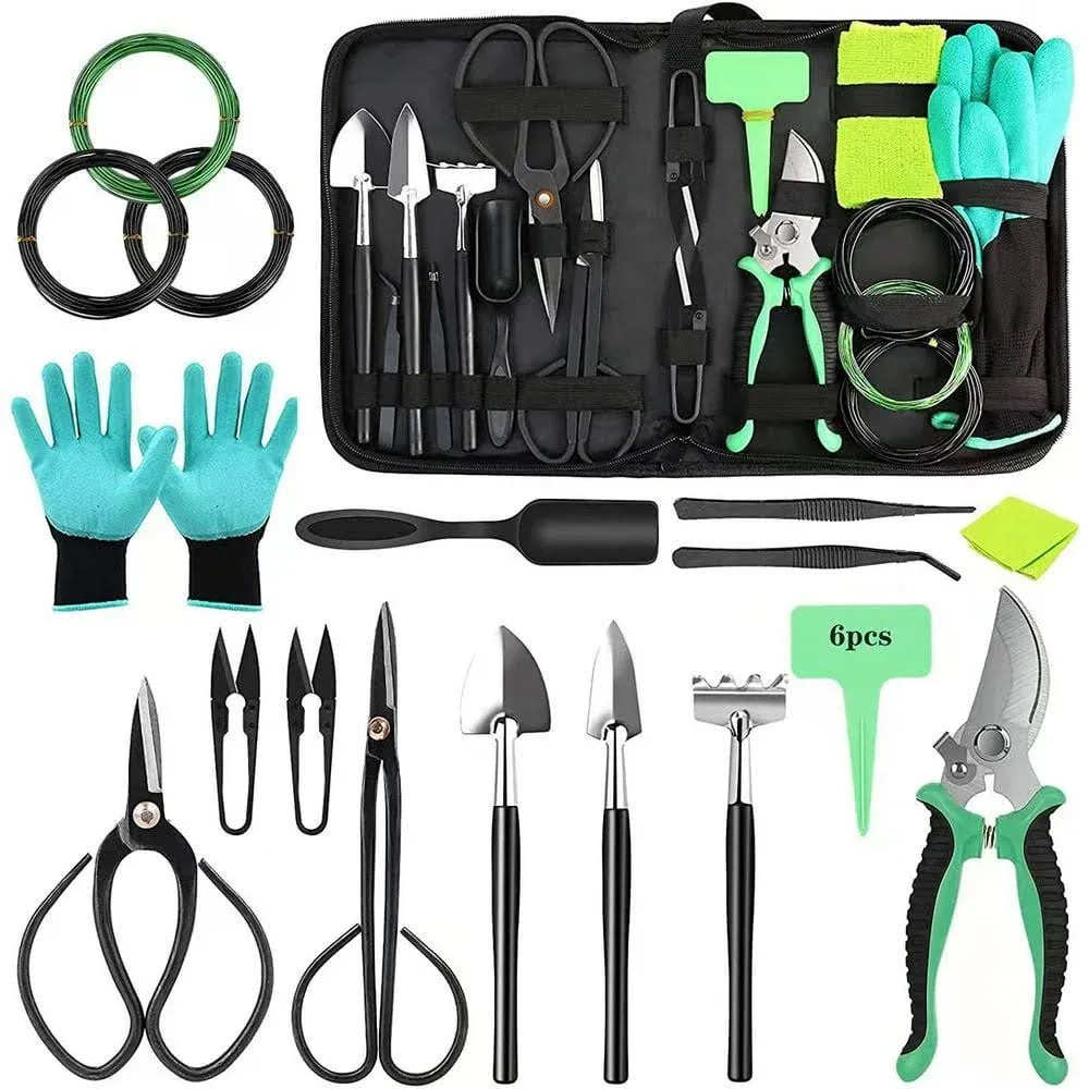 24-Piece Bonsai Tree Garden Tool Set, Black