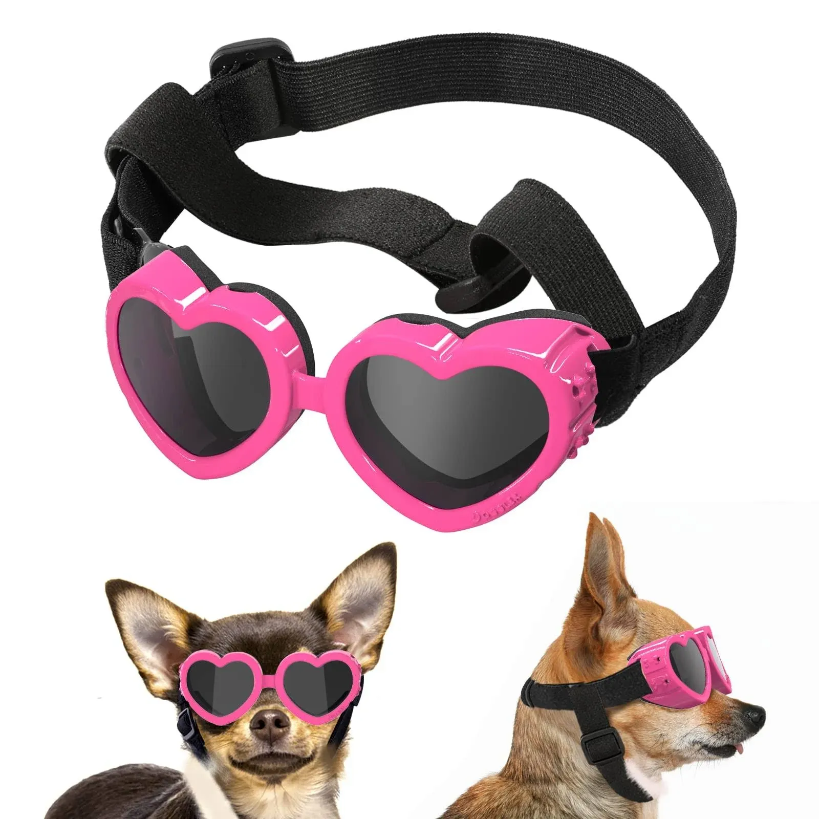 Lewondr Small Dog Sunglasses UV Protection Goggles Eye Wear Protection with Adjustable Strap Doggy Heart Shape Anti-Fog Sunglasses for Pet Dogs Sun