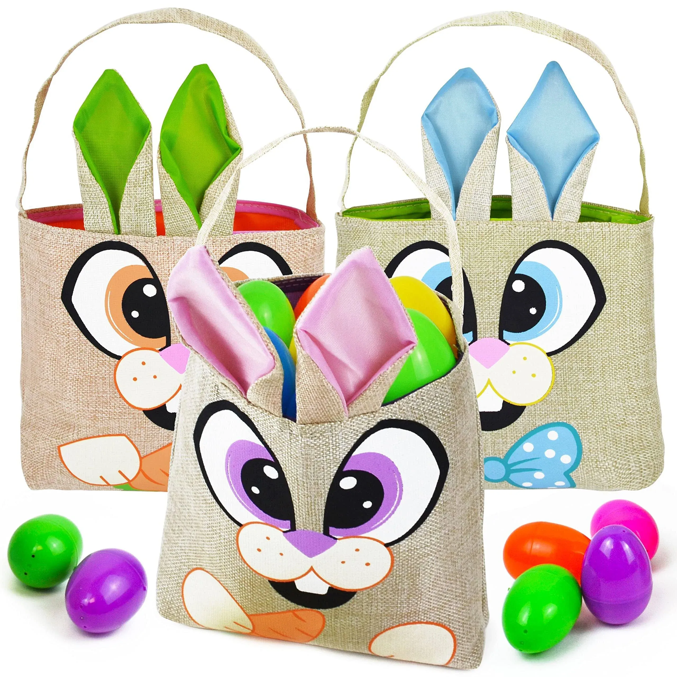 Joyin 3 Pcs Easter Bunny Tote Bags Easter Canvas Jute Bags for Easter Eggs Hunt ...