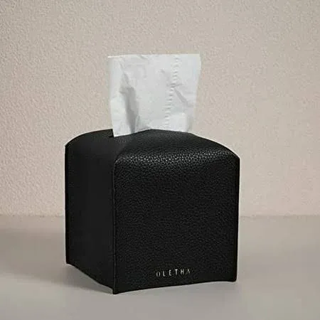 Oletha Aesthetic Square Tissue Box Cover, Tissues Cube Box Holder, Black