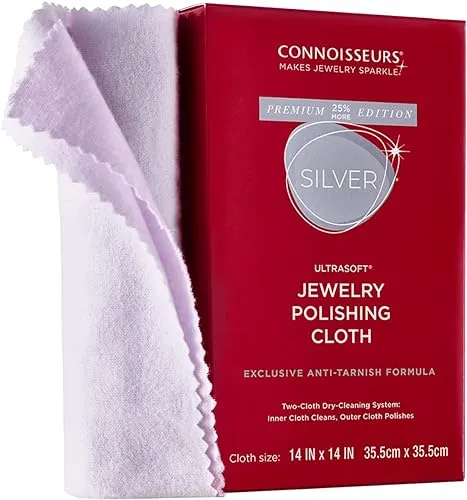 CONNOISSEURS Premium Edition Extra Large 14x14 Ultrasoft Silver Jewelry Polishing Cloth with Anti-Tarnish, Value Size 14x14 Inches