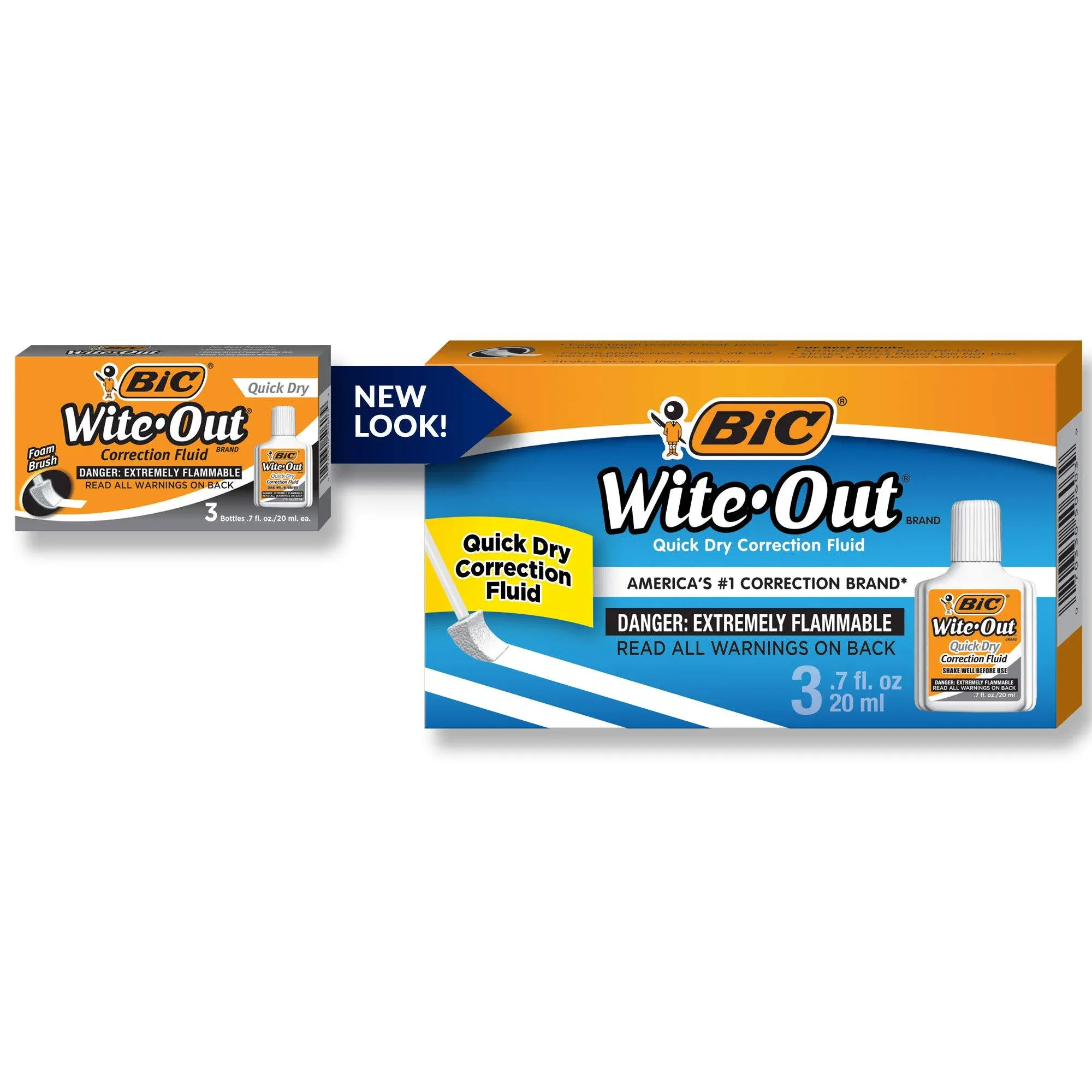 Bic Wite-Out Quick Dry Correction Fluid - 3 Pack (BICWOFQD324)