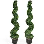 Costway 2 Pack 4ft Artificial Spiral Boxwood Topiary Tree Indoor Outdoor Decor in Green